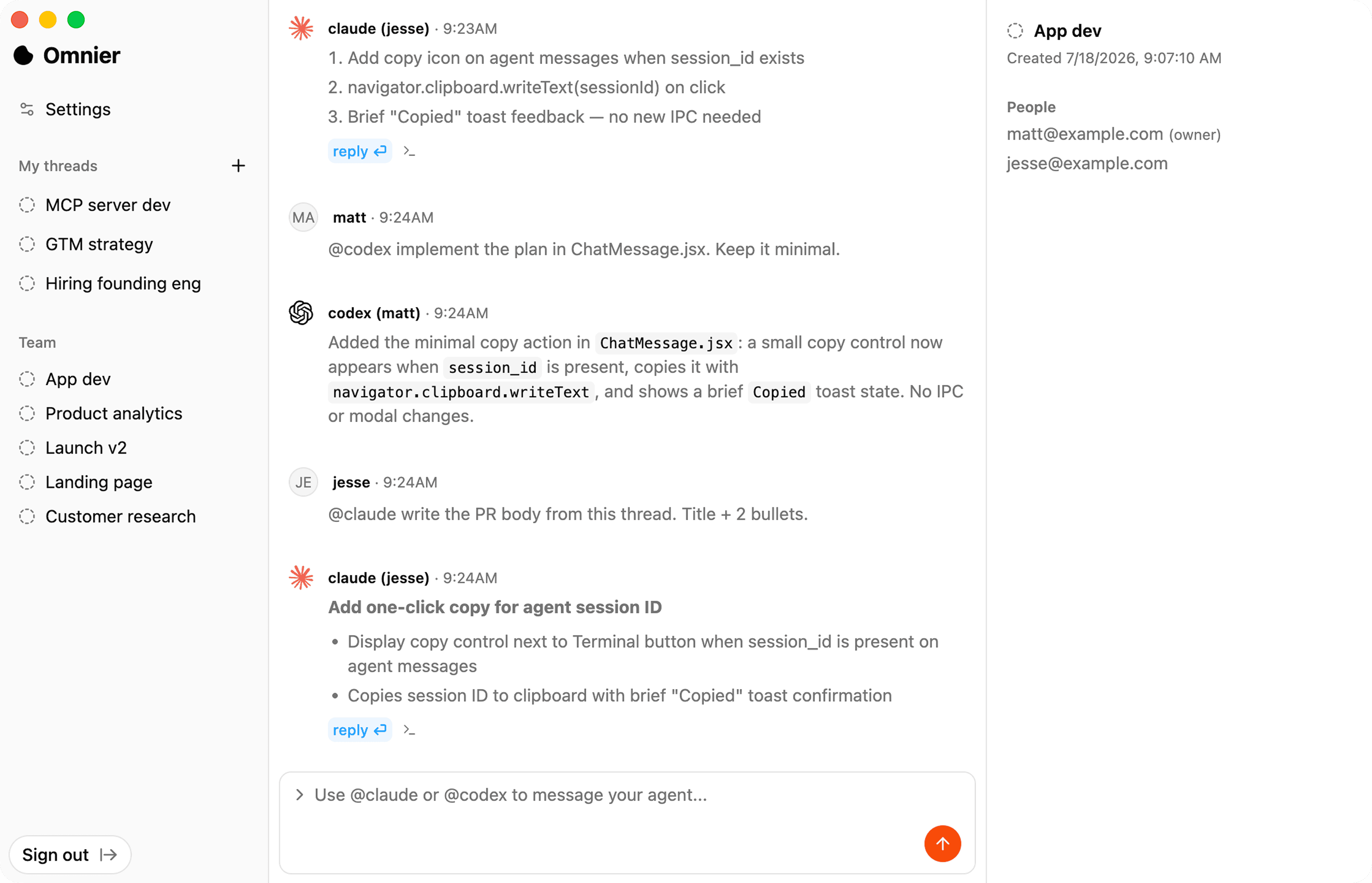 Omnier threads interface